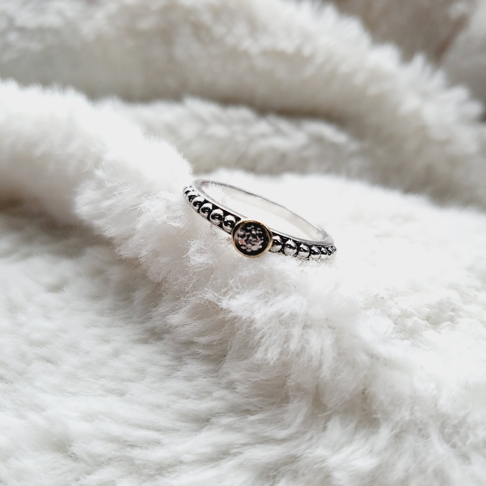 T&C Sterling Silver/14k beaded Ring Size  6.5